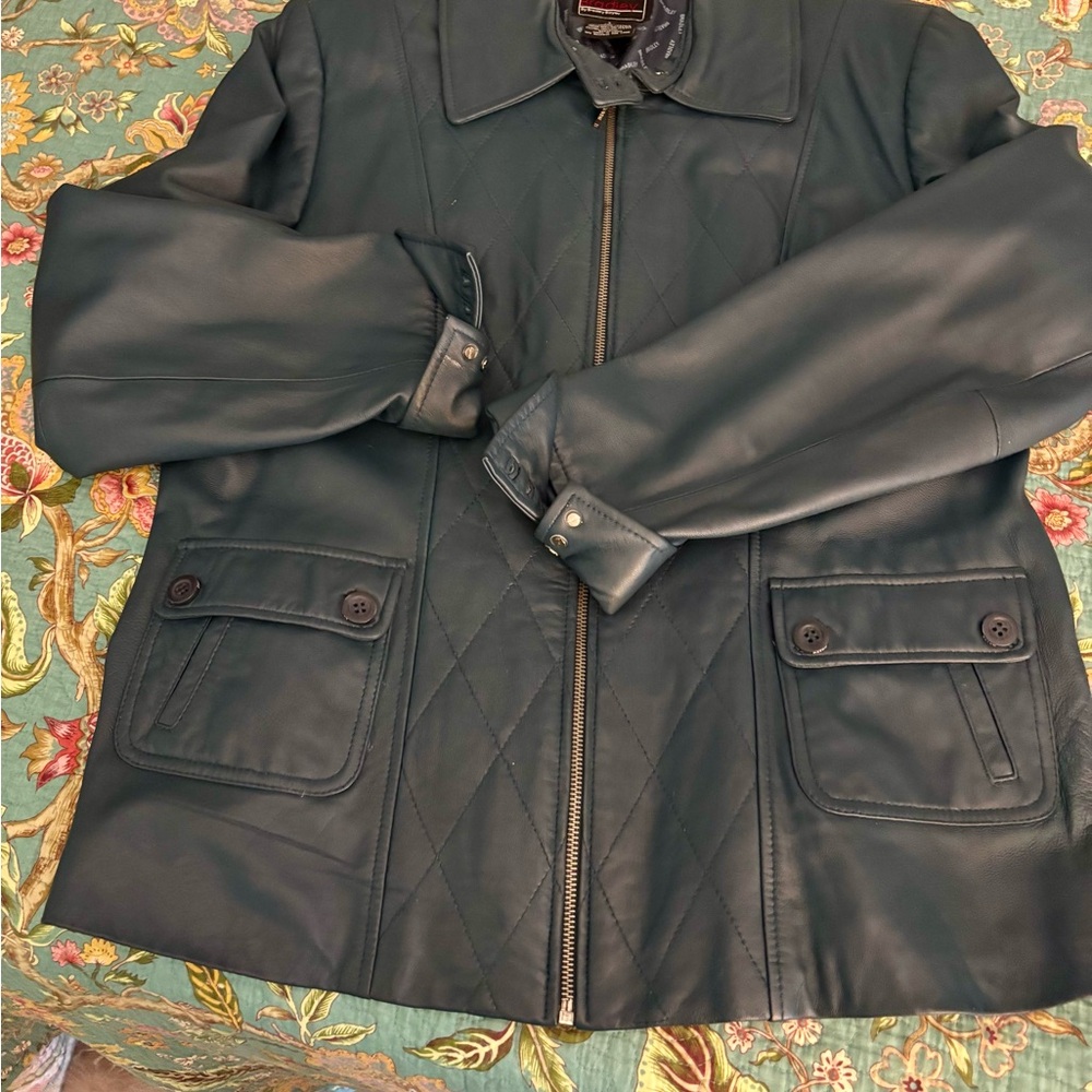 Women's Dark Teal Leather Jacket